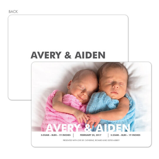 Double Name Twins Photo Birth Announcements